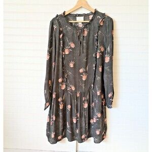 Caslon Dress Womens Small Drop Waist Dark Floral Lined Ruffle Cottage Prairie